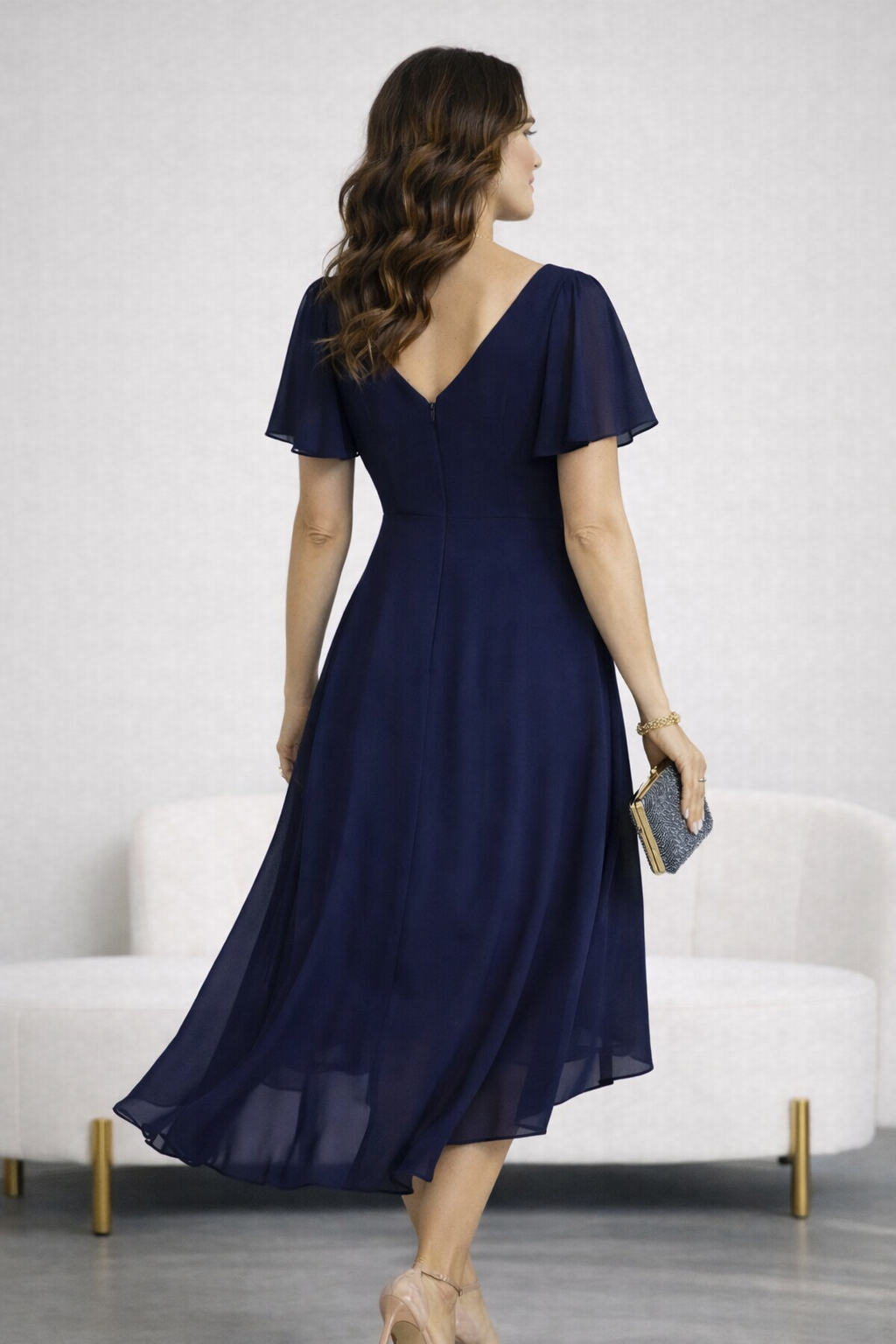 VESTIDO LARGO GASA AZUL MARINO - 4
