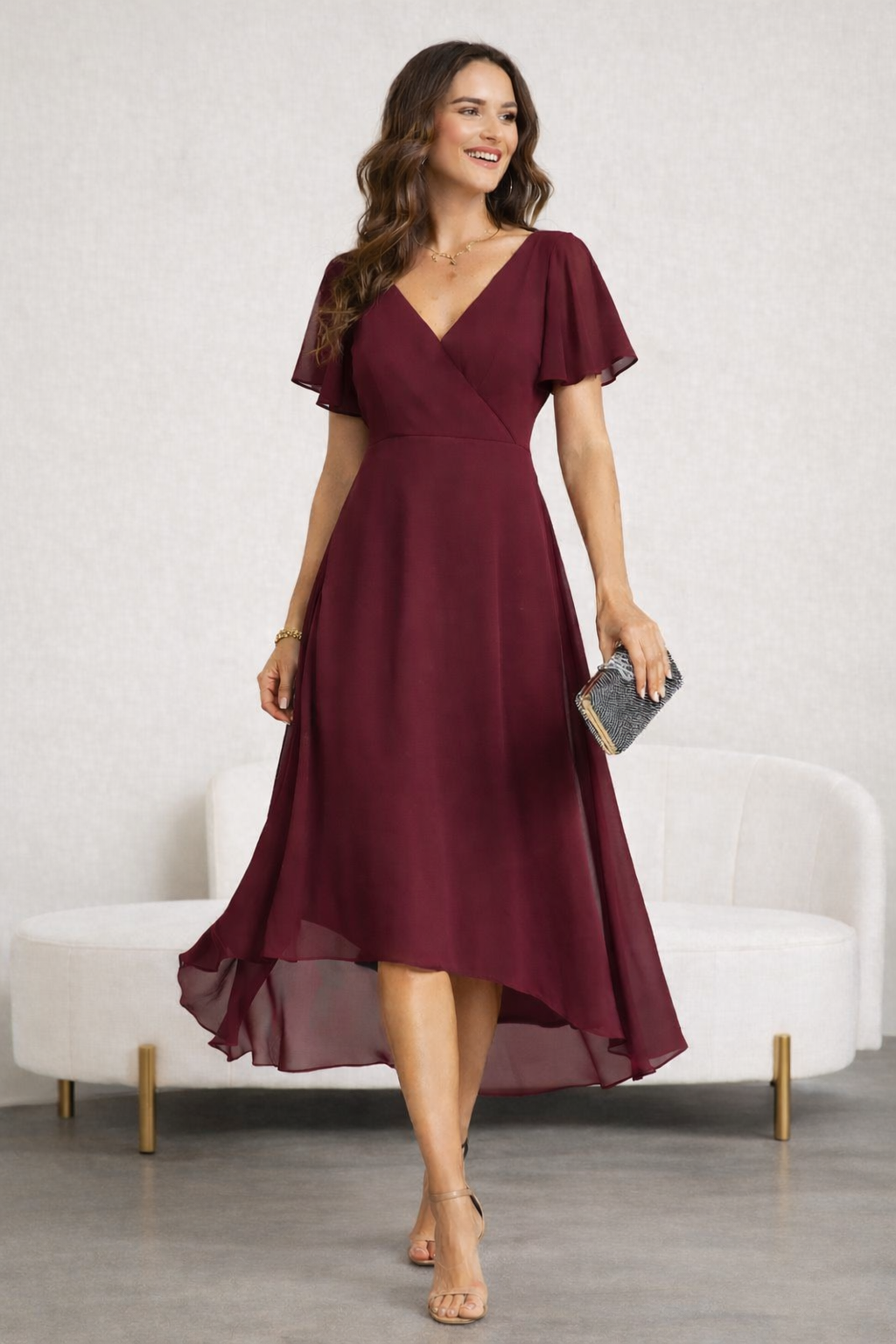 VESTIDO LARGO GASA ROJO VINO - 1