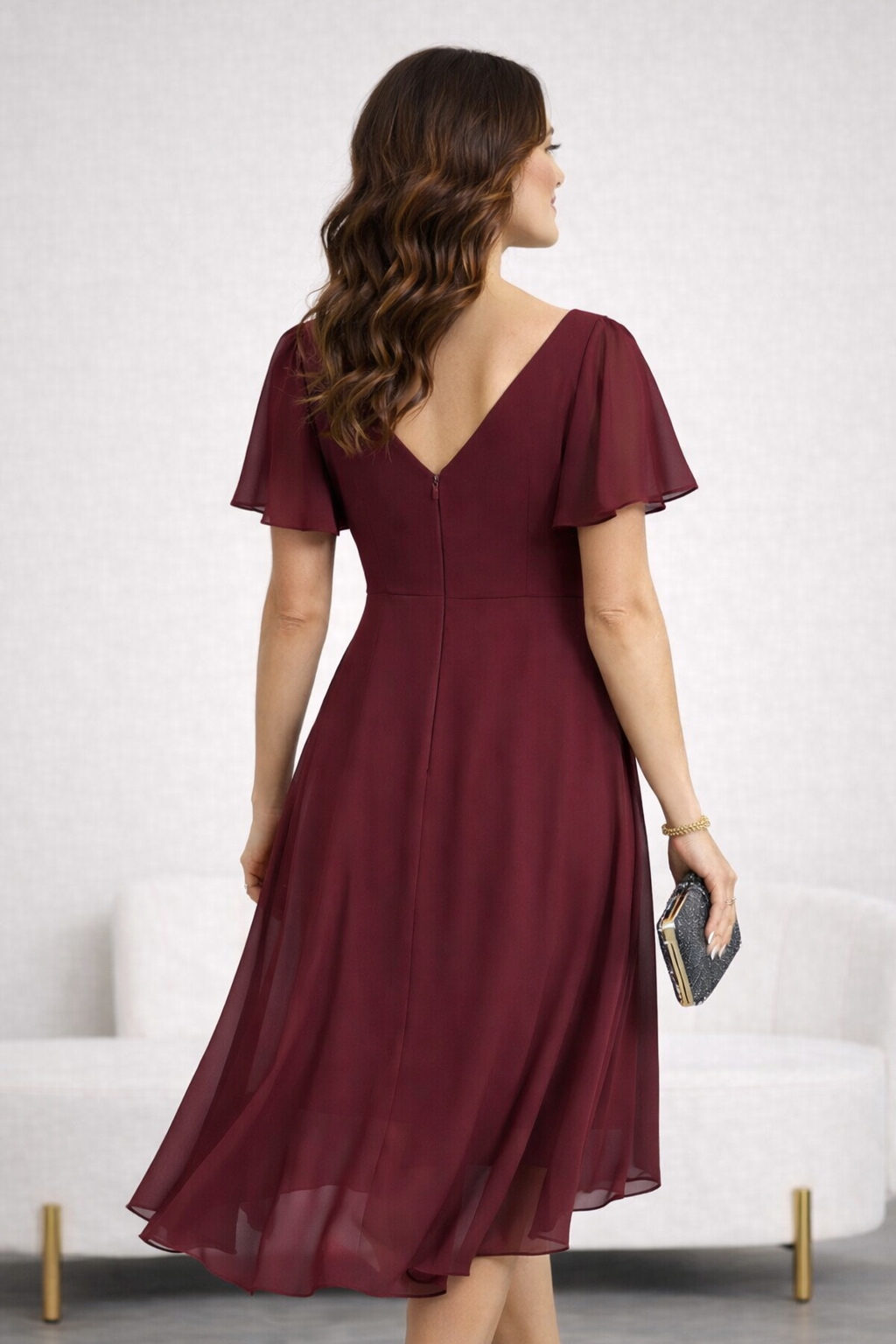 VESTIDO LARGO GASA ROJO VINO - 4