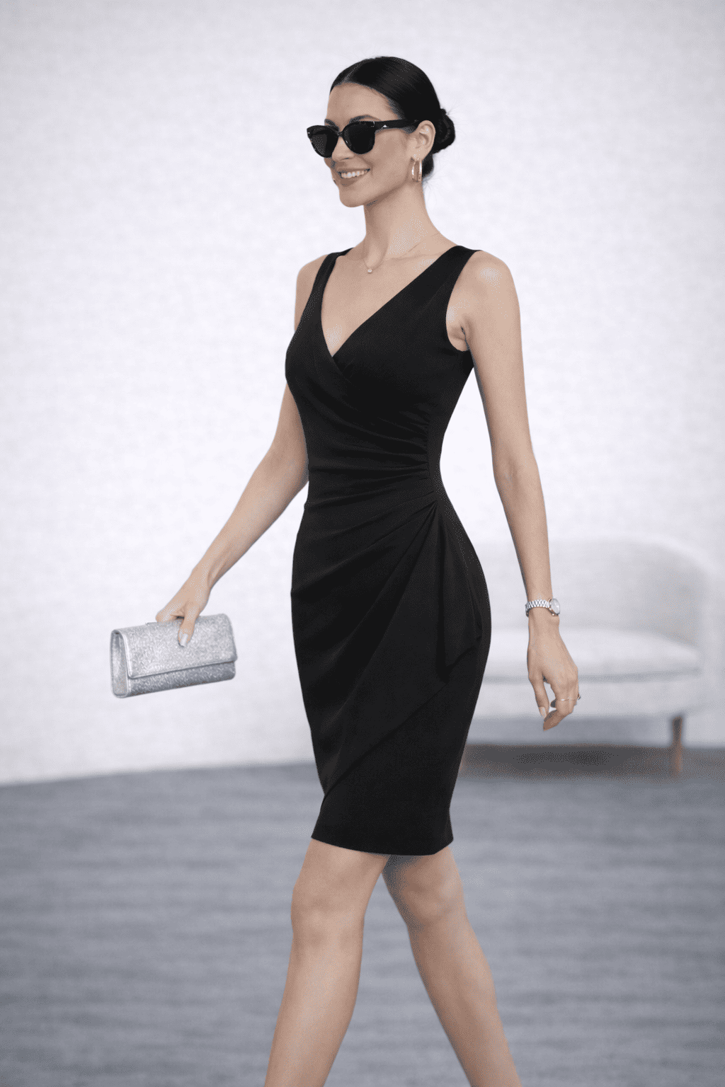 VESTIDO CÓCTEL CON CORRUGADO NEGRO - 3