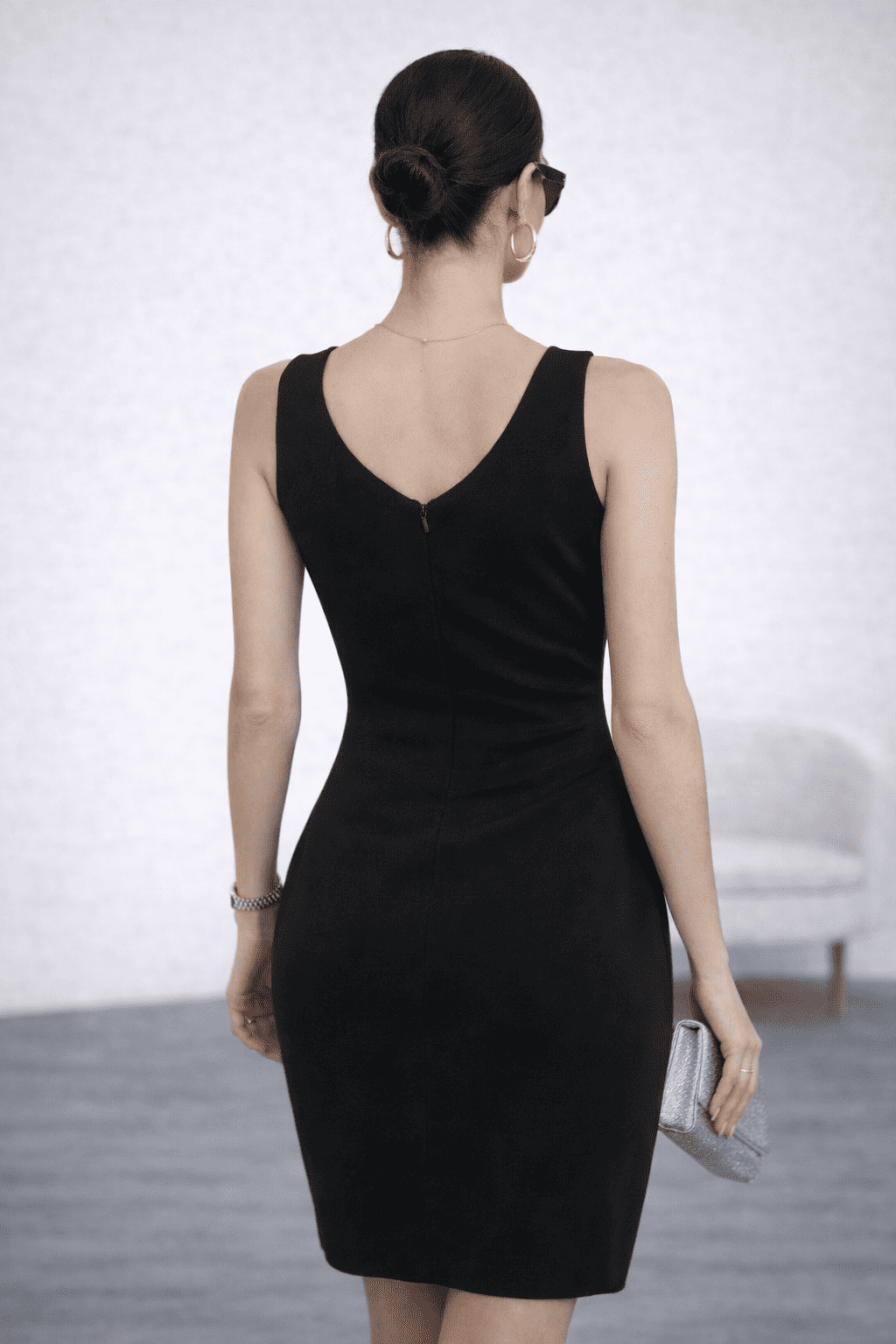 VESTIDO CÓCTEL CON CORRUGADO NEGRO - 4