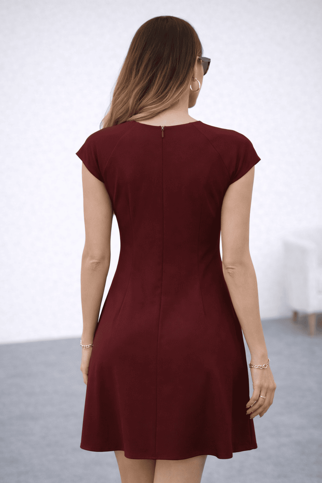 VESTIDO PLIZADO EN SEDA FRANCESA ROJO VINO - 4