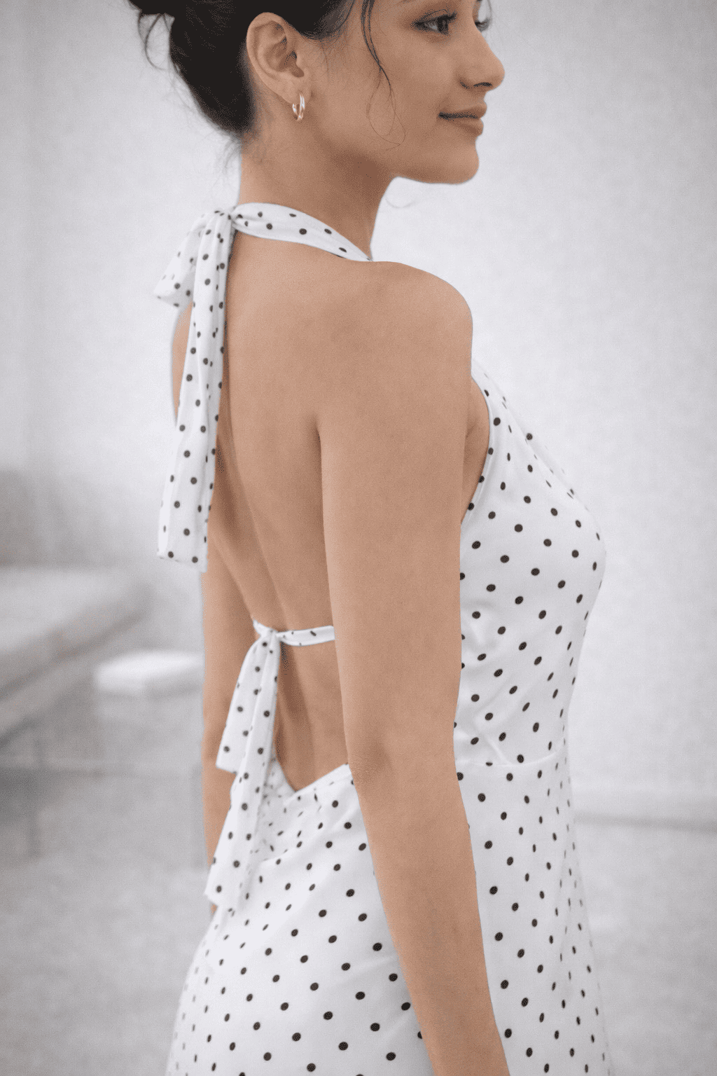 VESTIDO GASA COCTEL PUNTOS BLANCO Y NEGRO - 2