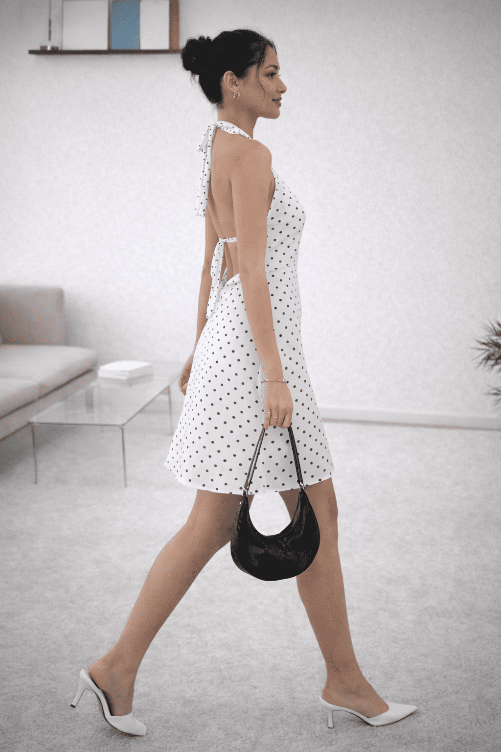 VESTIDO GASA COCTEL PUNTOS BLANCO Y NEGRO - 3