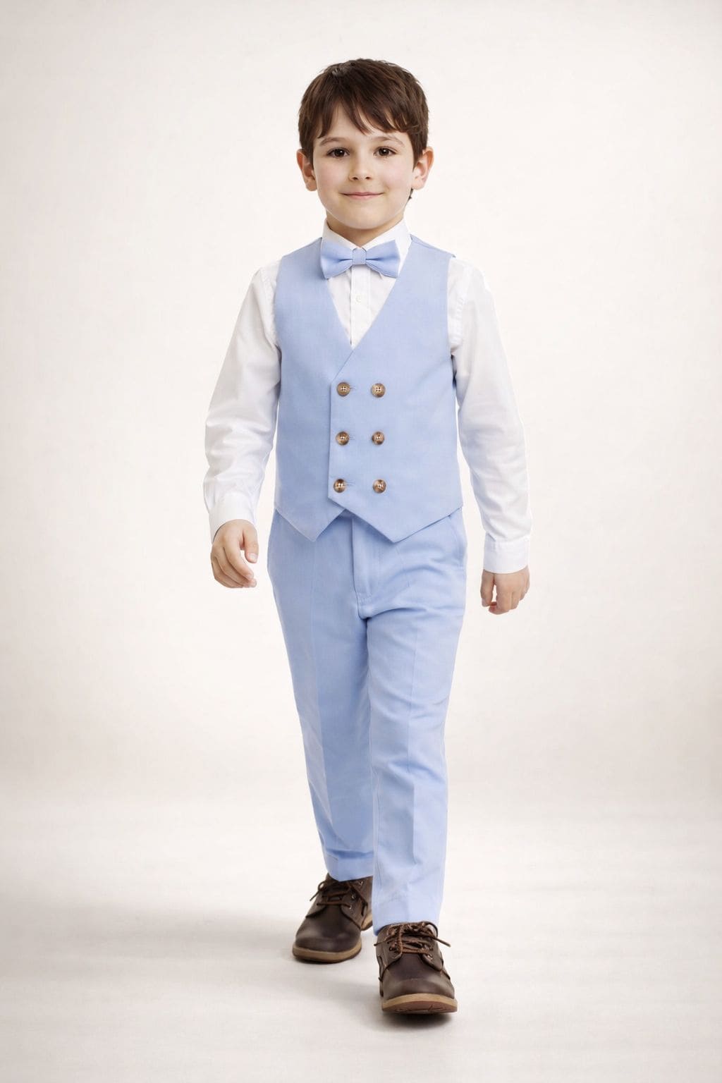 CONJUNTO PANTALÓN CHALECO CORBATA CELESTE - 1