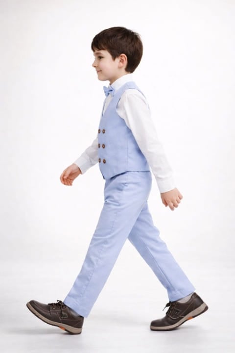 CONJUNTO PANTALÓN CHALECO CORBATA CELESTE - 3
