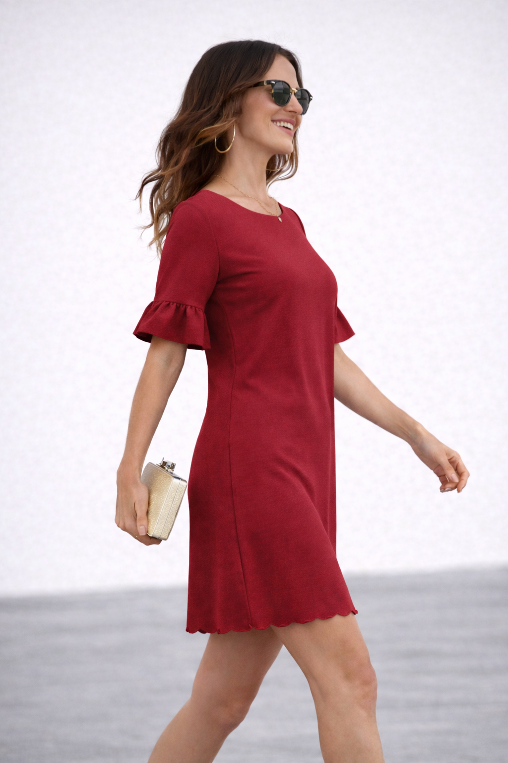 VESTIDO CÓCTEL CON ONDAS ROJO - 3