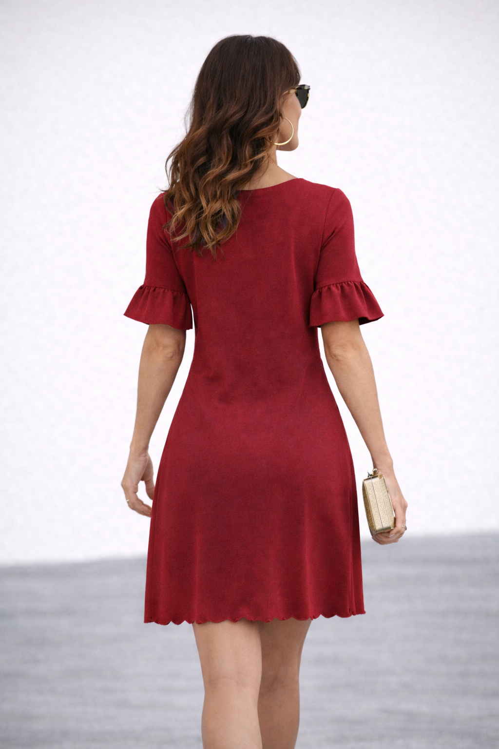 VESTIDO CÓCTEL CON ONDAS ROJO - 4