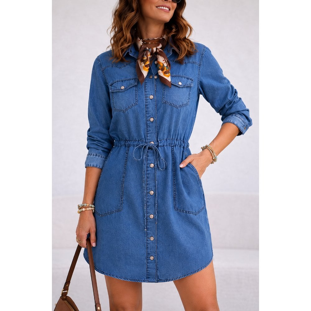 VESTIDO JEAN MANGA LARGA CAMISERO - 2