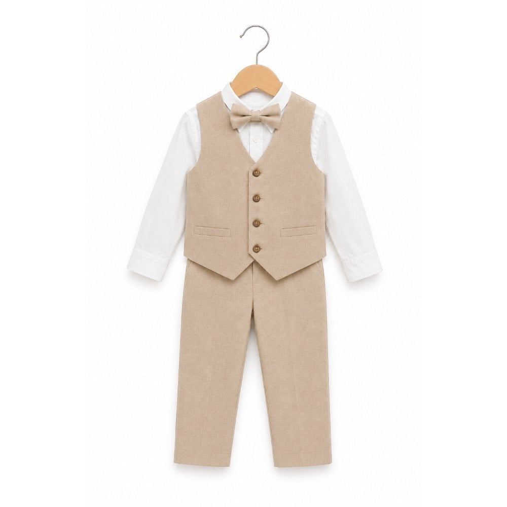 TERNO BEIGE PARA NIÑO PANTALÓN, CHALECO Y CORBATA - 1