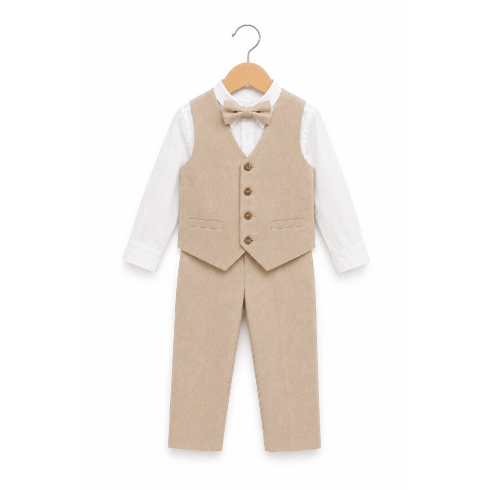 TERNO BEIGE PARA NIÑO PANTALÓN, CHALECO Y CORBATA - 1