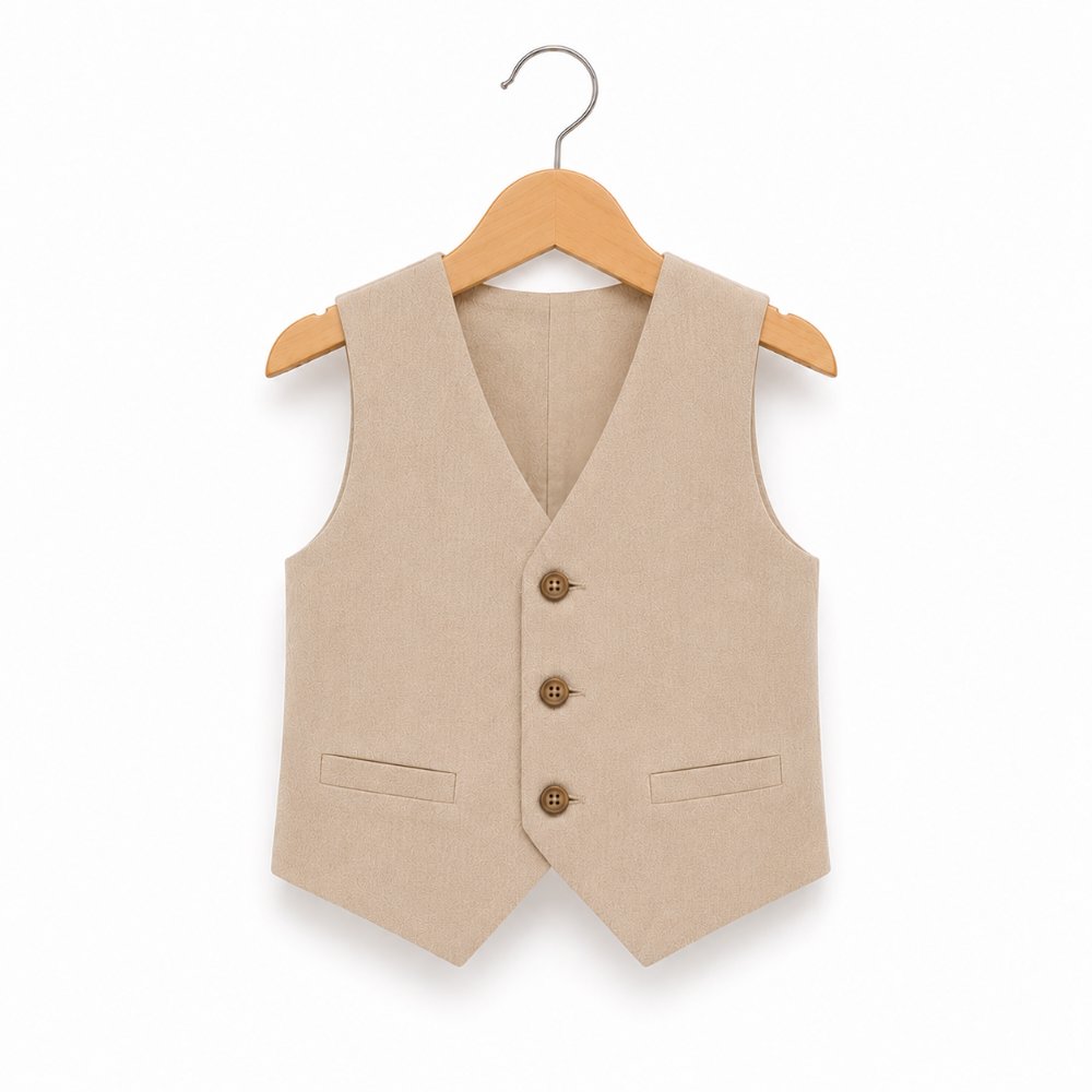 TERNO BEIGE PARA NIÑO PANTALÓN, CHALECO Y CORBATA - 4