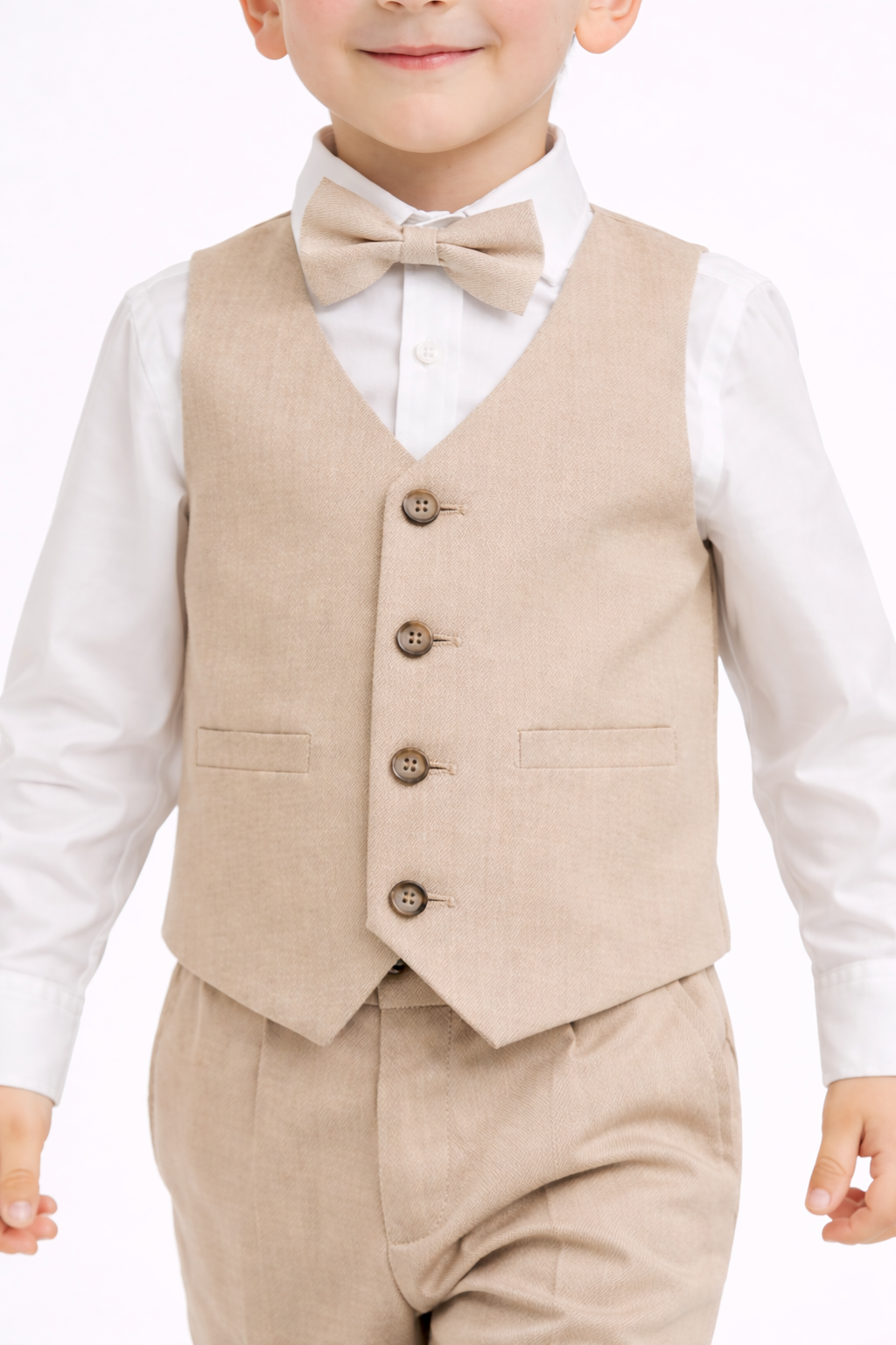 CONJUNTO BEIGE TRAJE FORMAL PANTALÓN, CHALECO Y CORBATA - 2
