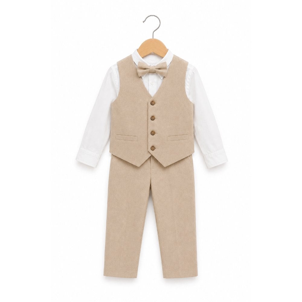 CONJUNTO BAUTIZO BEIGE TRAJE FORMAL PANTALÓN, CHALECO Y CORBATA - 3
