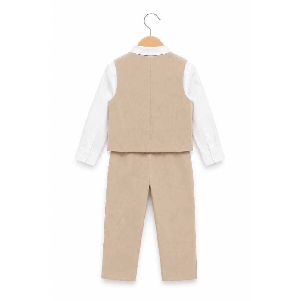 CONJUNTO BAUTIZO BEIGE TRAJE FORMAL PANTALÓN, CHALECO Y CORBATA - 4