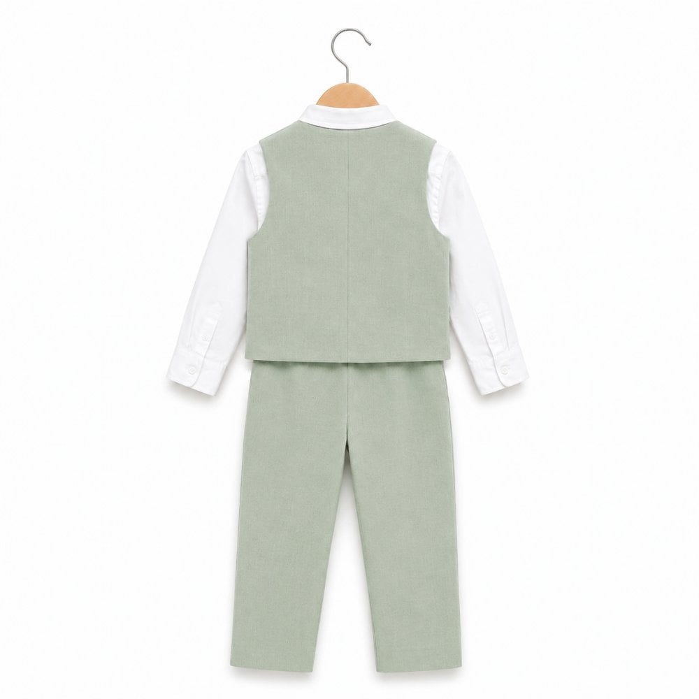 TERNO VERDE OLIVO PARA NIÑO PANTALÓN CHALECO Y CORBATA - 2