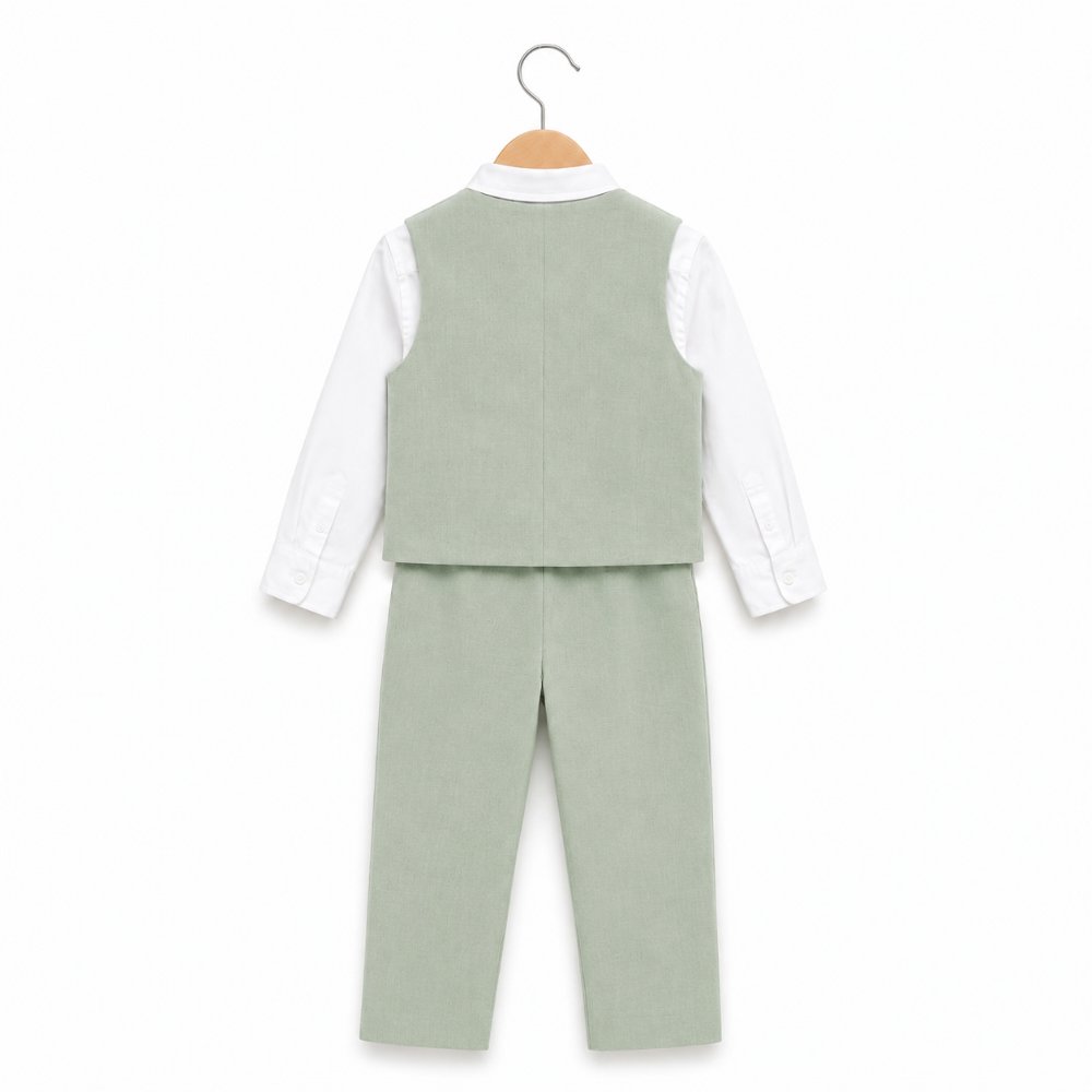 TERNO VERDE OLIVO PARA NIÑO PANTALÓN CHALECO Y CORBATA - 2