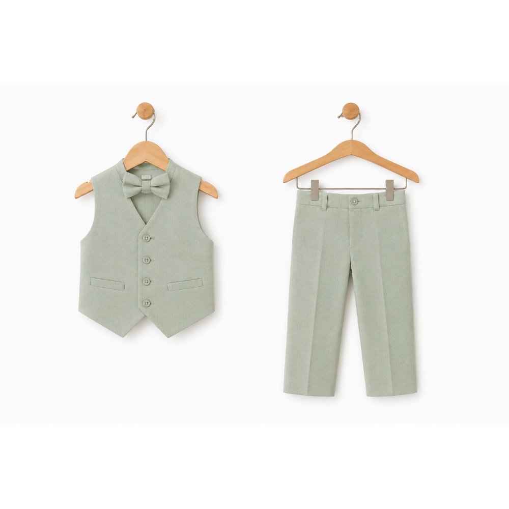 CONJUNTO BAUTIZO VERDE OLIVO TRAJE FORMAL PANTALÓN, CHALECO Y CORBATA - 2