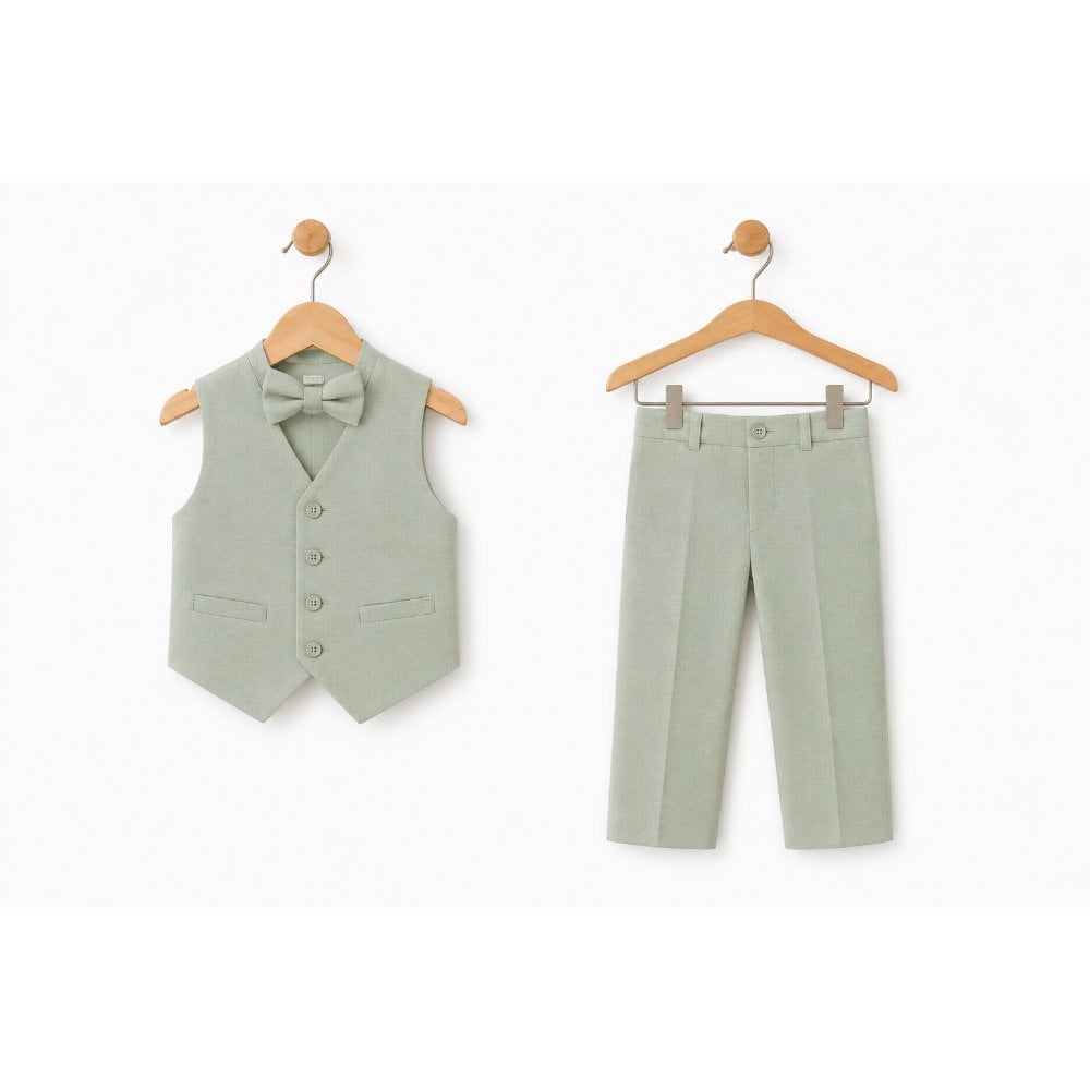 CONJUNTO BAUTIZO VERDE OLIVO TRAJE FORMAL PANTALÓN, CHALECO Y CORBATA - 2
