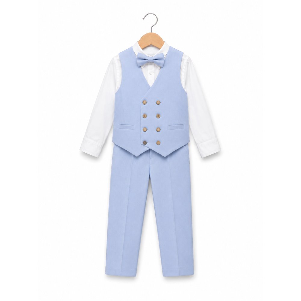 TERNO CELESTE PARA NIÑO PANTALÓN, CHALECO Y CORBATA - 1