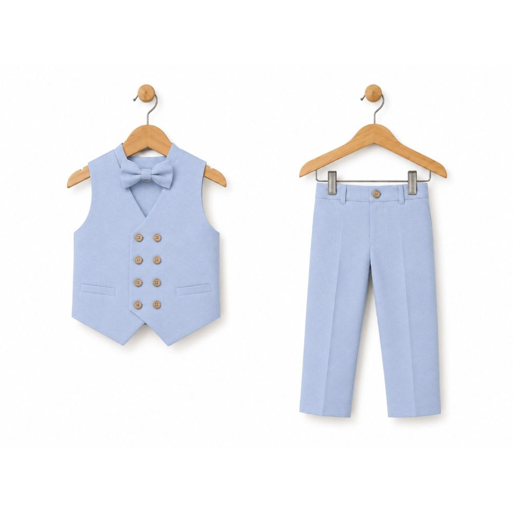 TERNO CELESTE PARA NIÑO PANTALÓN, CHALECO Y CORBATA - 3