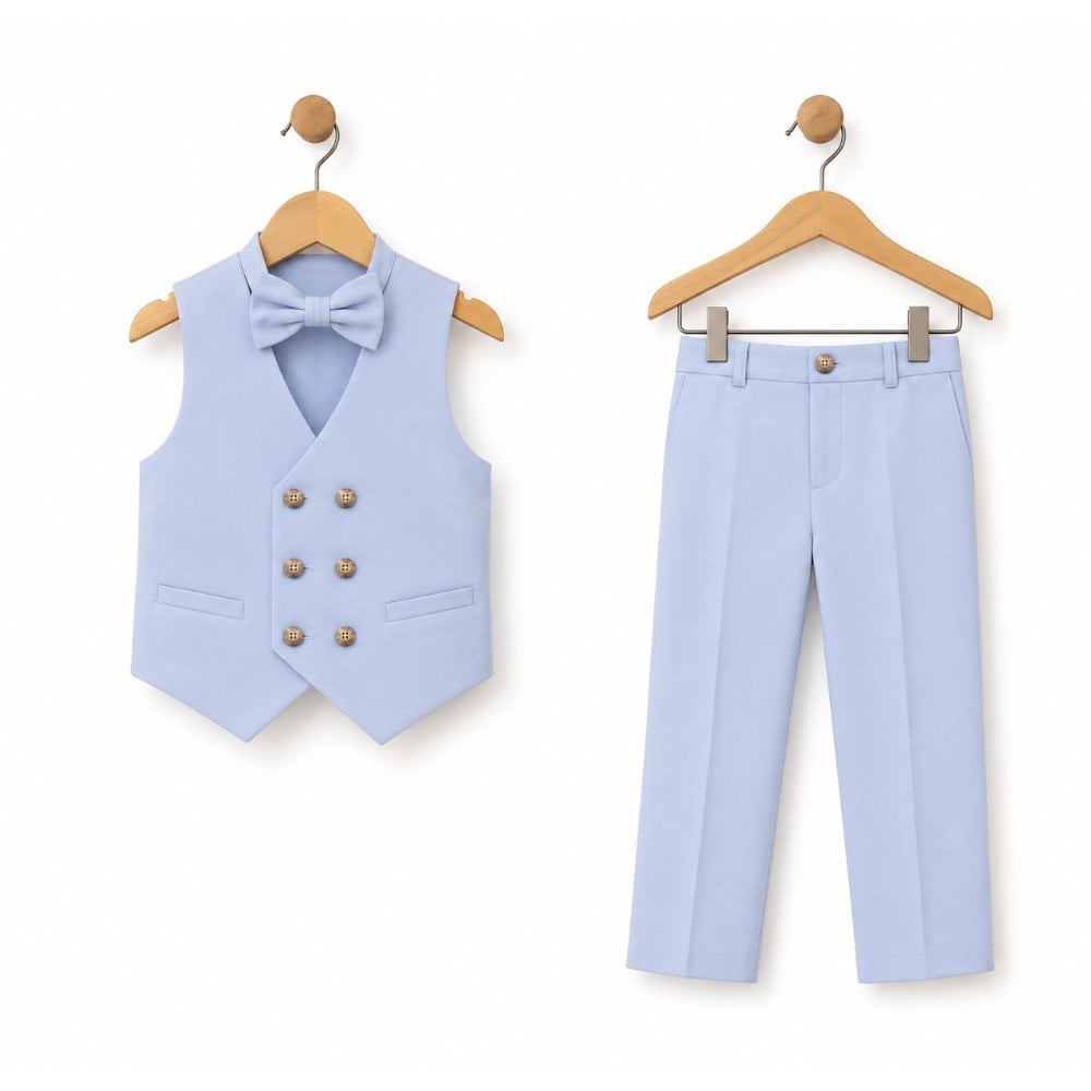 CONJUNTO BAUTIZO CELESTE TRAJE FORMAL PANTALÓN, CHALECO Y CORBATA - 2