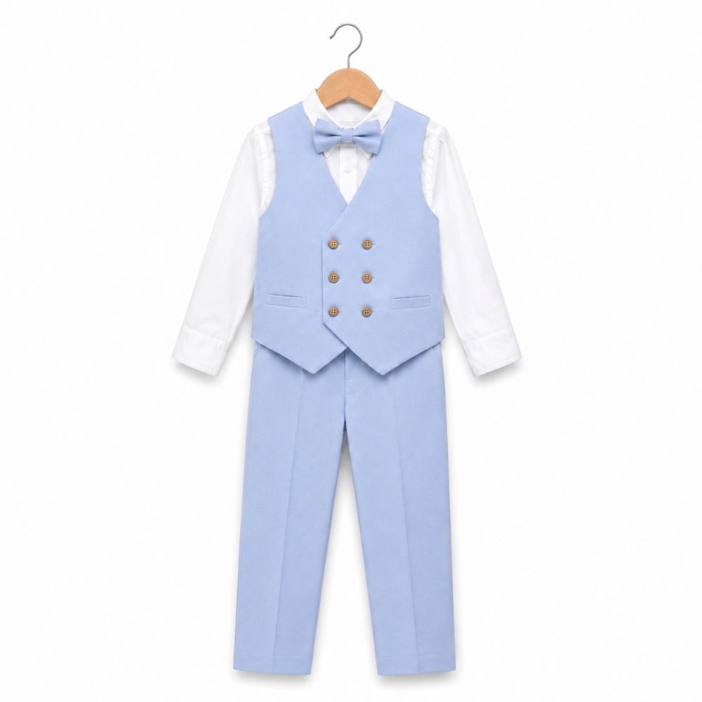 CONJUNTO BAUTIZO CELESTE TRAJE FORMAL PANTALÓN, CHALECO Y CORBATA - 3