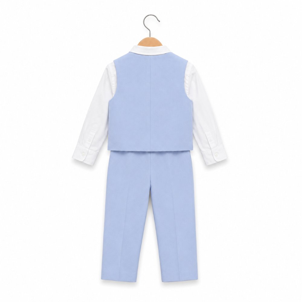 CONJUNTO BAUTIZO CELESTE TRAJE FORMAL PANTALÓN, CHALECO Y CORBATA - 4