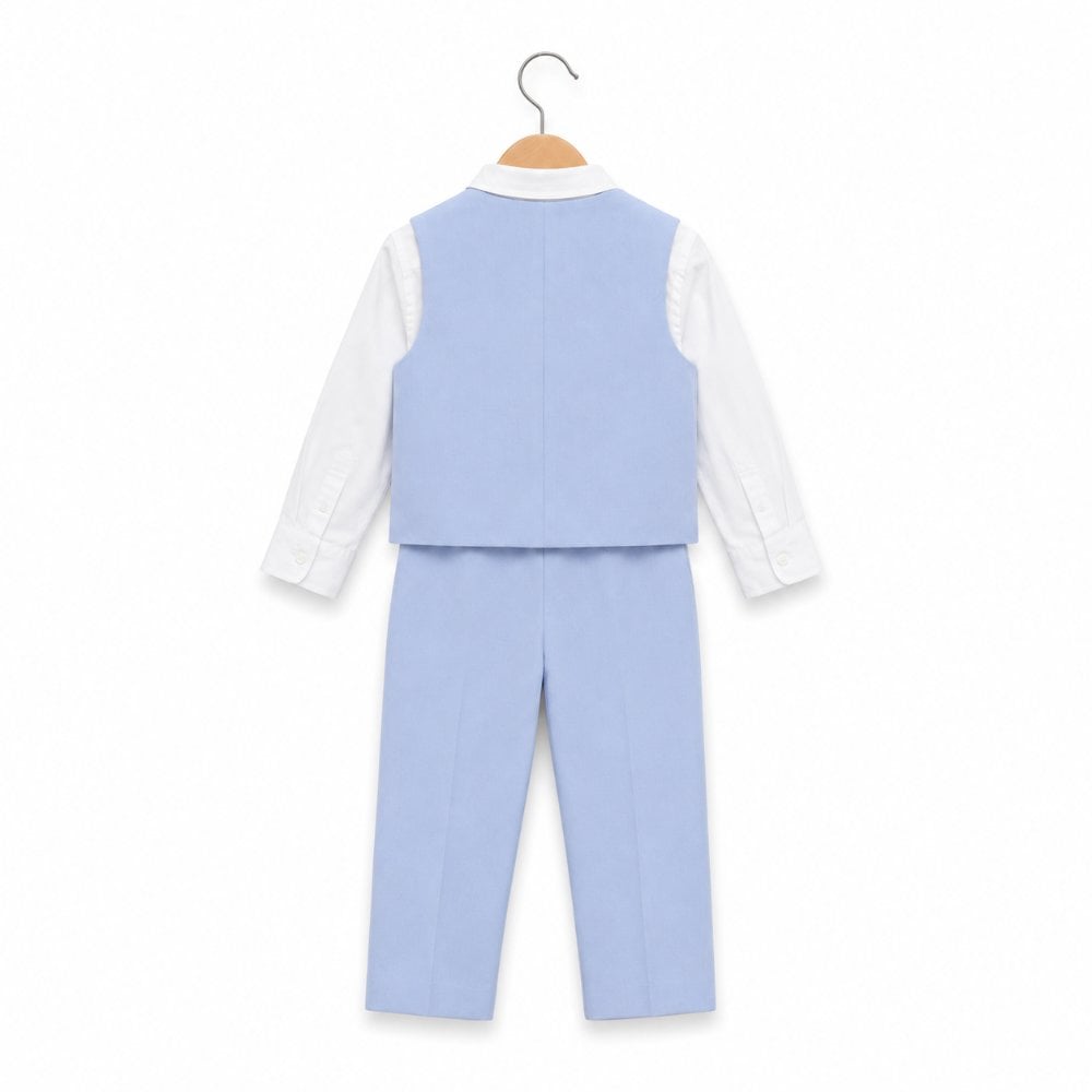 CONJUNTO BAUTIZO CELESTE TRAJE FORMAL PANTALÓN, CHALECO Y CORBATA - 4