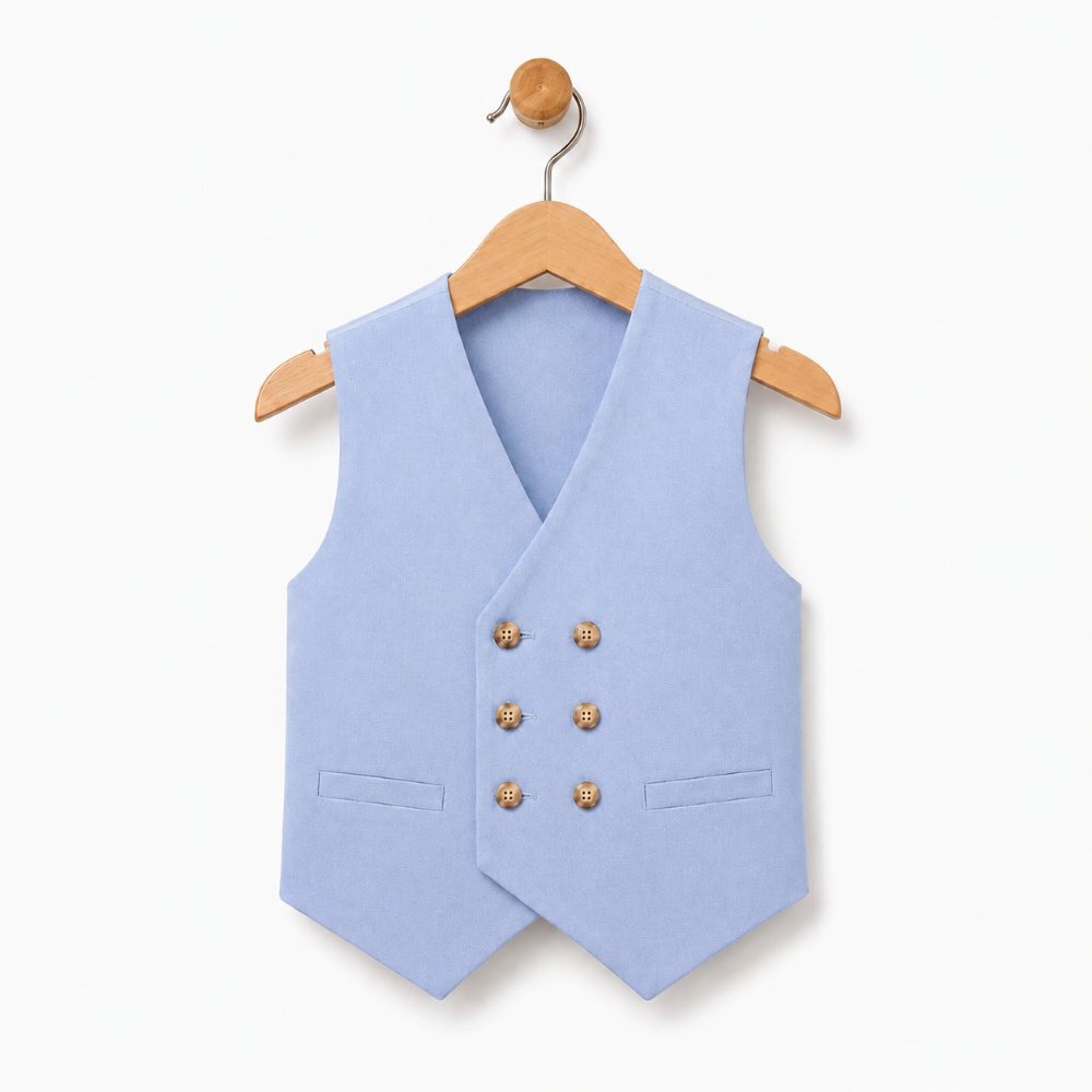 CONJUNTO BAUTIZO CELESTE TRAJE FORMAL PANTALÓN, CHALECO Y CORBATA - 5