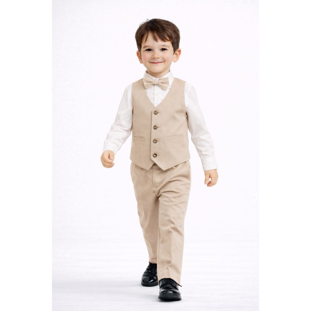 CONJUNTO BEIGE TRAJE FORMAL PANTALÓN, CHALECO Y CORBATA - 1