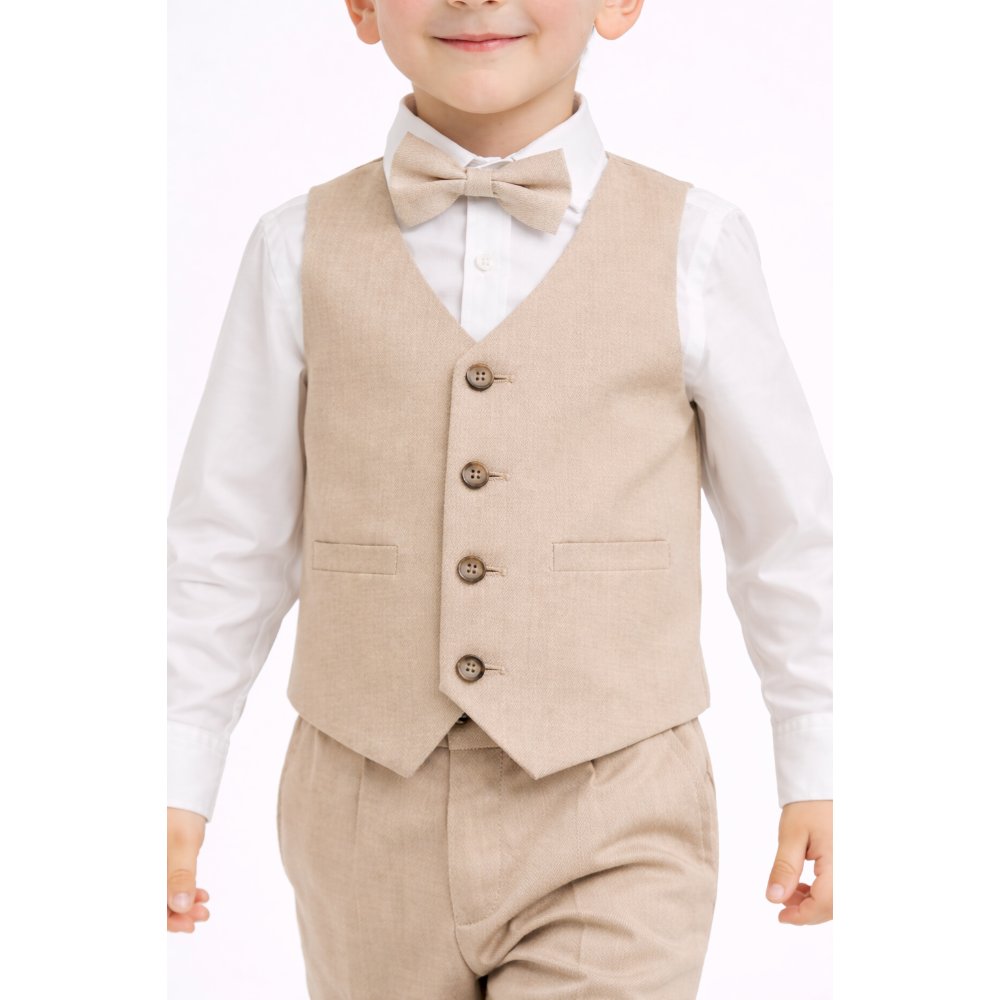 CONJUNTO BEIGE TRAJE FORMAL PANTALÓN, CHALECO Y CORBATA - 2