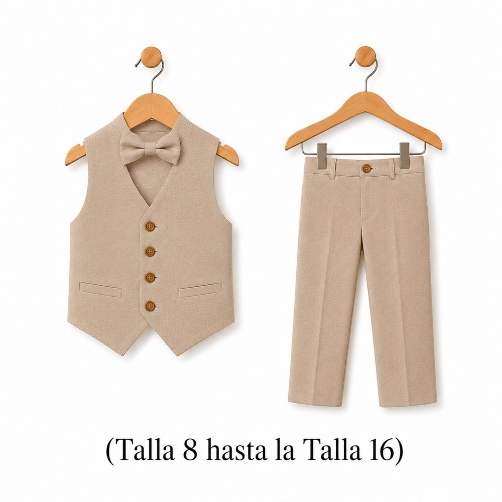 CONJUNTO BEIGE TRAJE FORMAL PANTALÓN, CHALECO Y CORBATA - 4