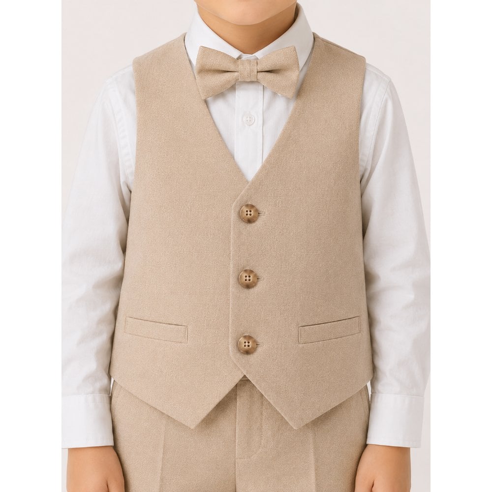 CONJUNTO BAUTIZO BEIGE TRAJE FORMAL PANTALÓN, CHALECO Y CORBATA - 2