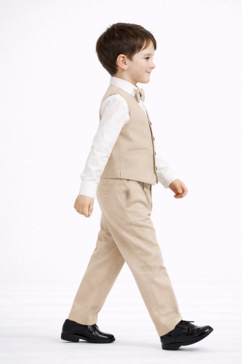 CONJUNTO BAUTIZO BEIGE TRAJE FORMAL PANTALÓN, CHALECO Y CORBATA - 5