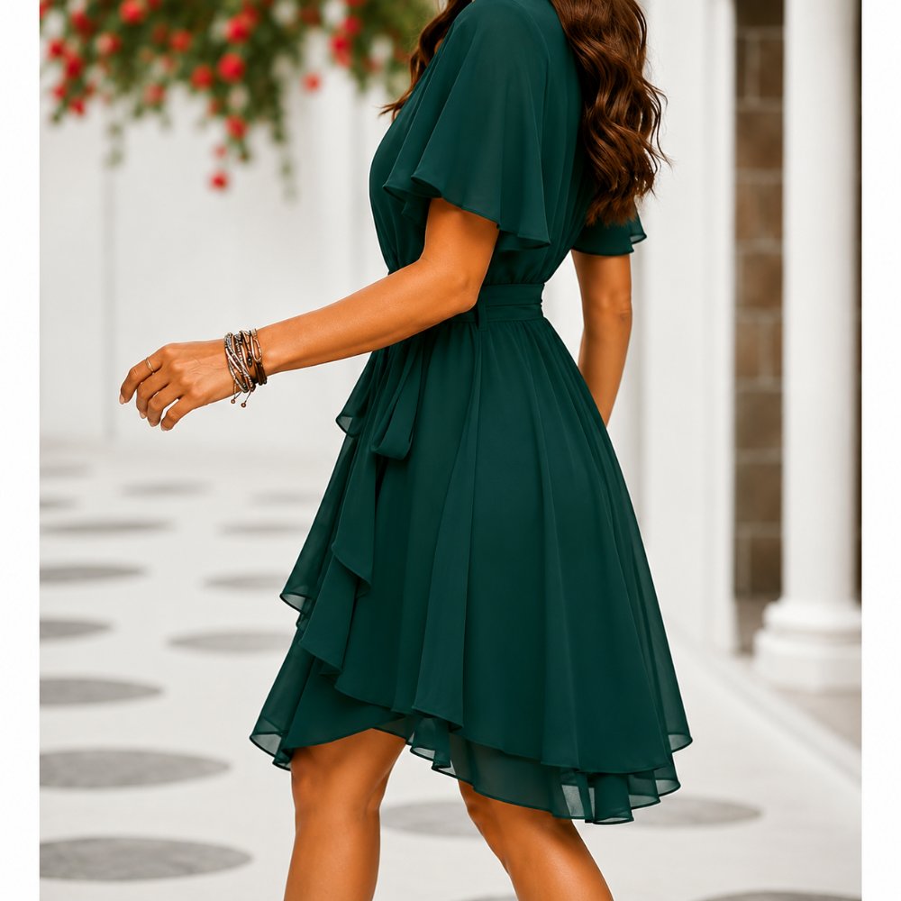 VESTIDO CÓCTEL GASA VERDE BOTELLA - 3