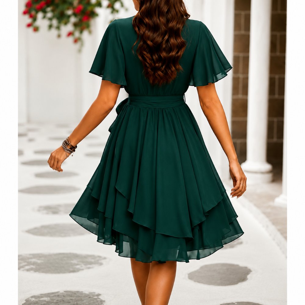 VESTIDO CÓCTEL GASA VERDE BOTELLA - 4