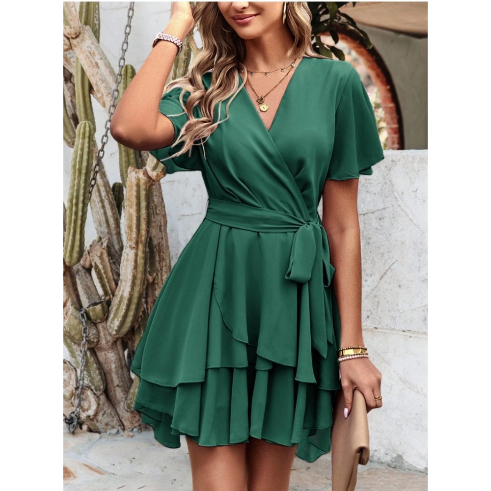VESTIDO CÓCTEL GASA VERDE BOTELLA - 2