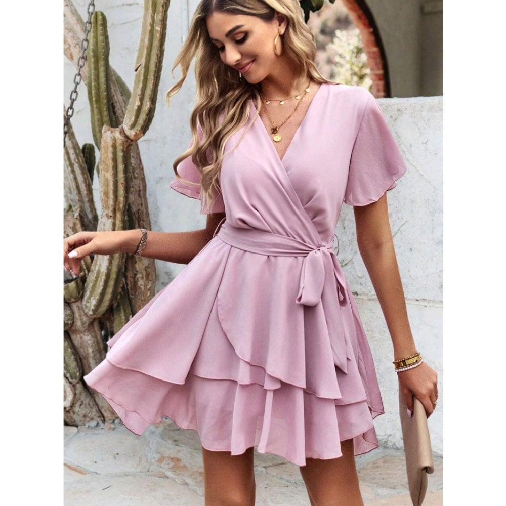 VESTIDO CÓCTEL GASA PALO ROSA - 1