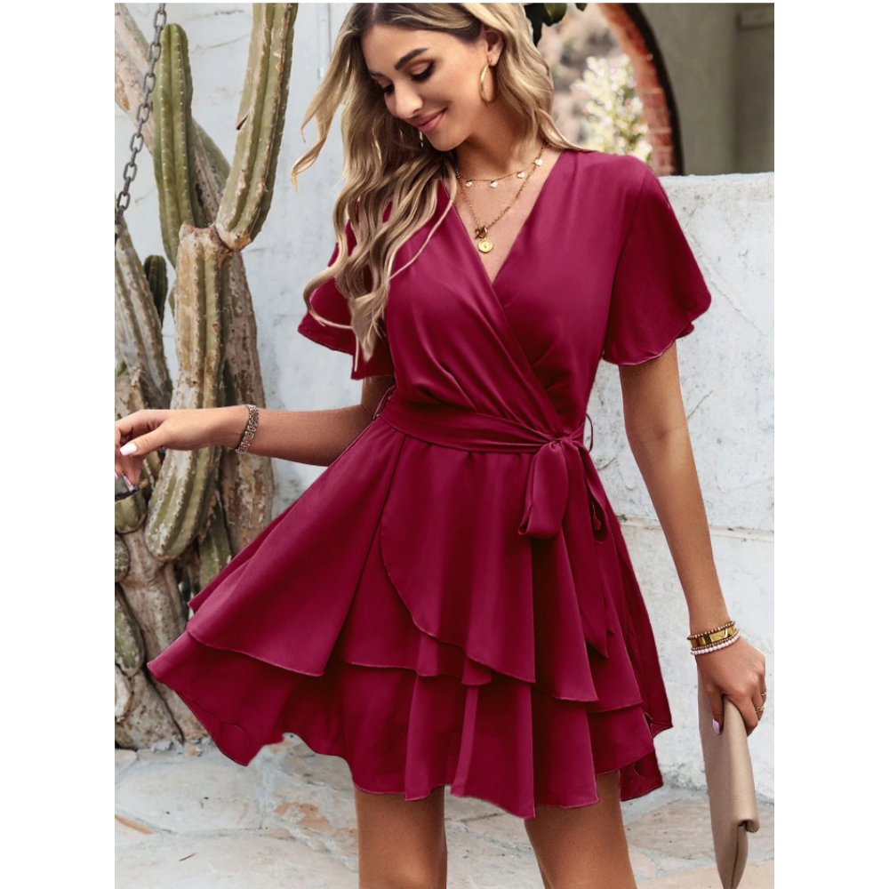 VESTIDO CÓCTEL GASA ROJO VINO - 1
