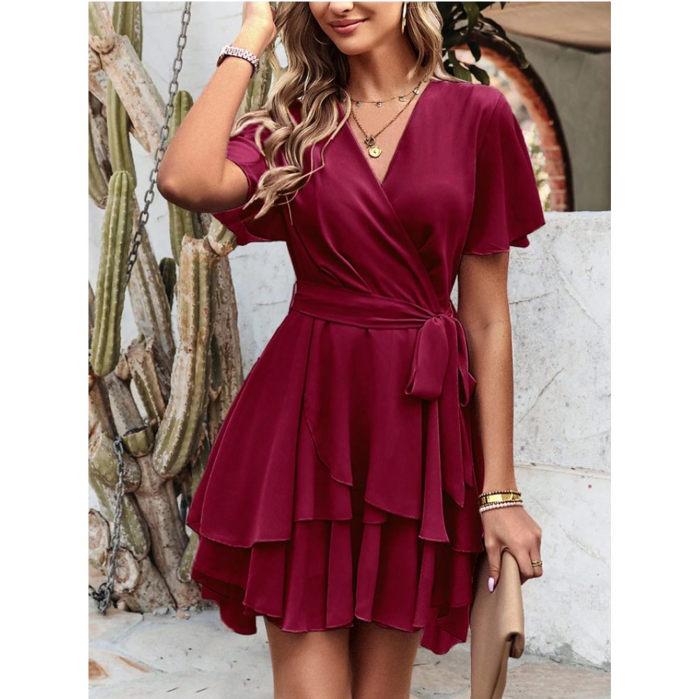 VESTIDO CÓCTEL GASA ROJO VINO - 2
