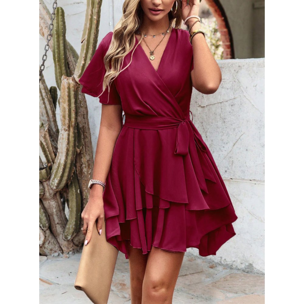 VESTIDO CÓCTEL GASA ROJO VINO - 3