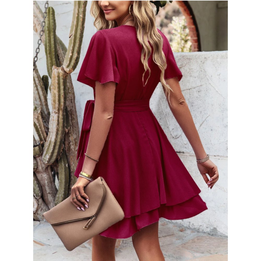 VESTIDO CÓCTEL GASA ROJO VINO - 4