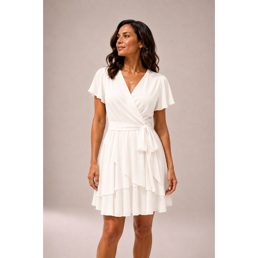 VESTIDO CÓCTEL CRUZADO CON LAZO PERLA - 1