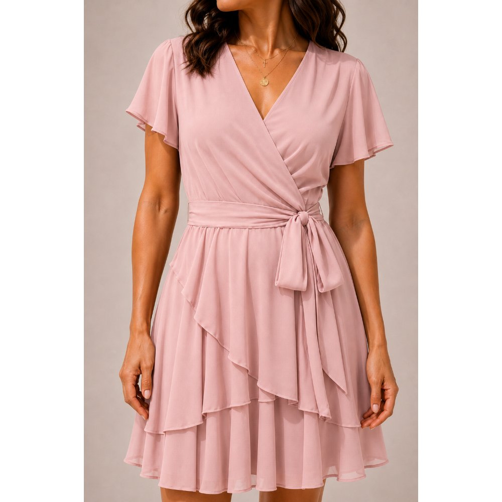 VESTIDO CÓCTEL CRUZADO CON LAZO PALO ROSA - 2