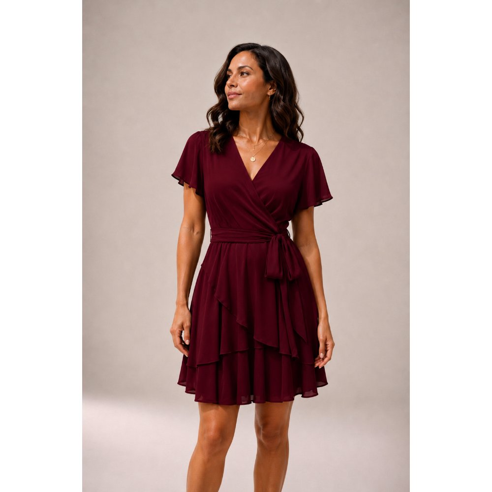 VESTIDO CÓCTEL CRUZADO CON ROJO VINO - 1
