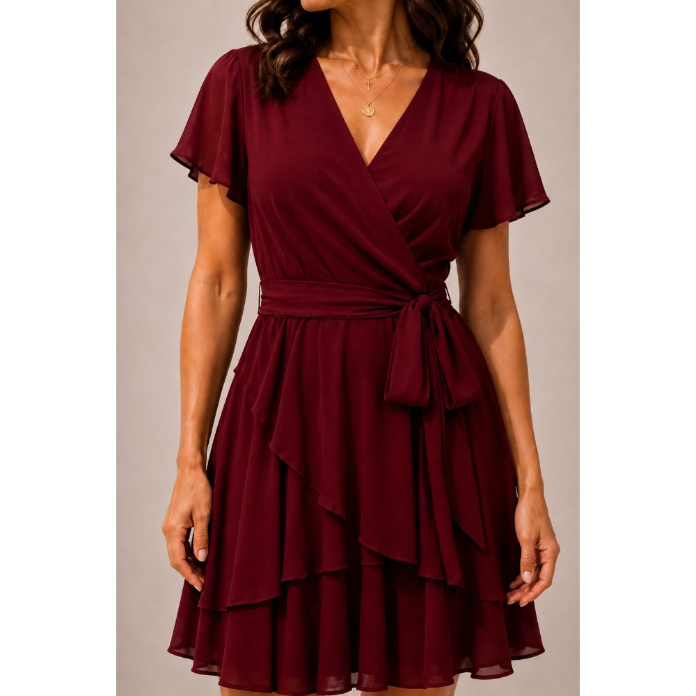 VESTIDO CÓCTEL CRUZADO CON ROJO VINO - 2