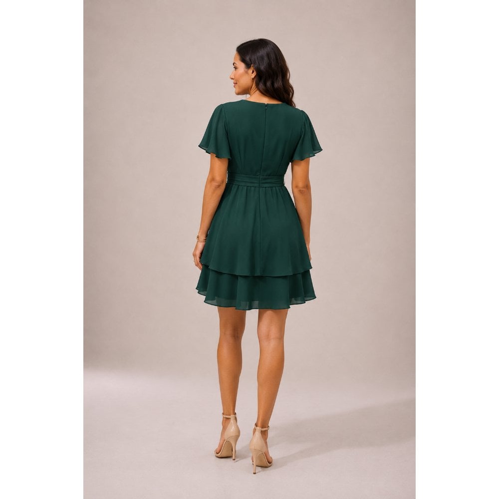 VESTIDO CÓCTEL CRUZADO CON LAZO VERDE BOTELLA - 4