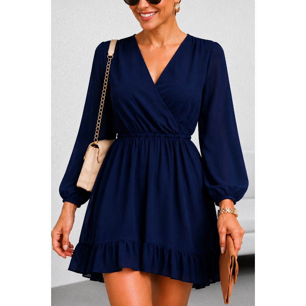 VESTIDO GASA MANGA LARGA AZUL MARINO - 2