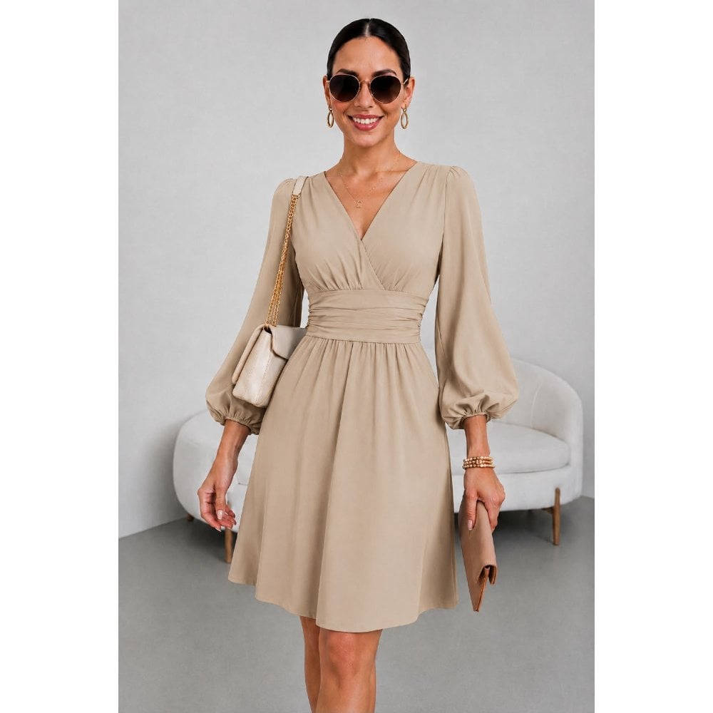 VESTIDO MIDI MANGA LARGA DRAPEADO - 1